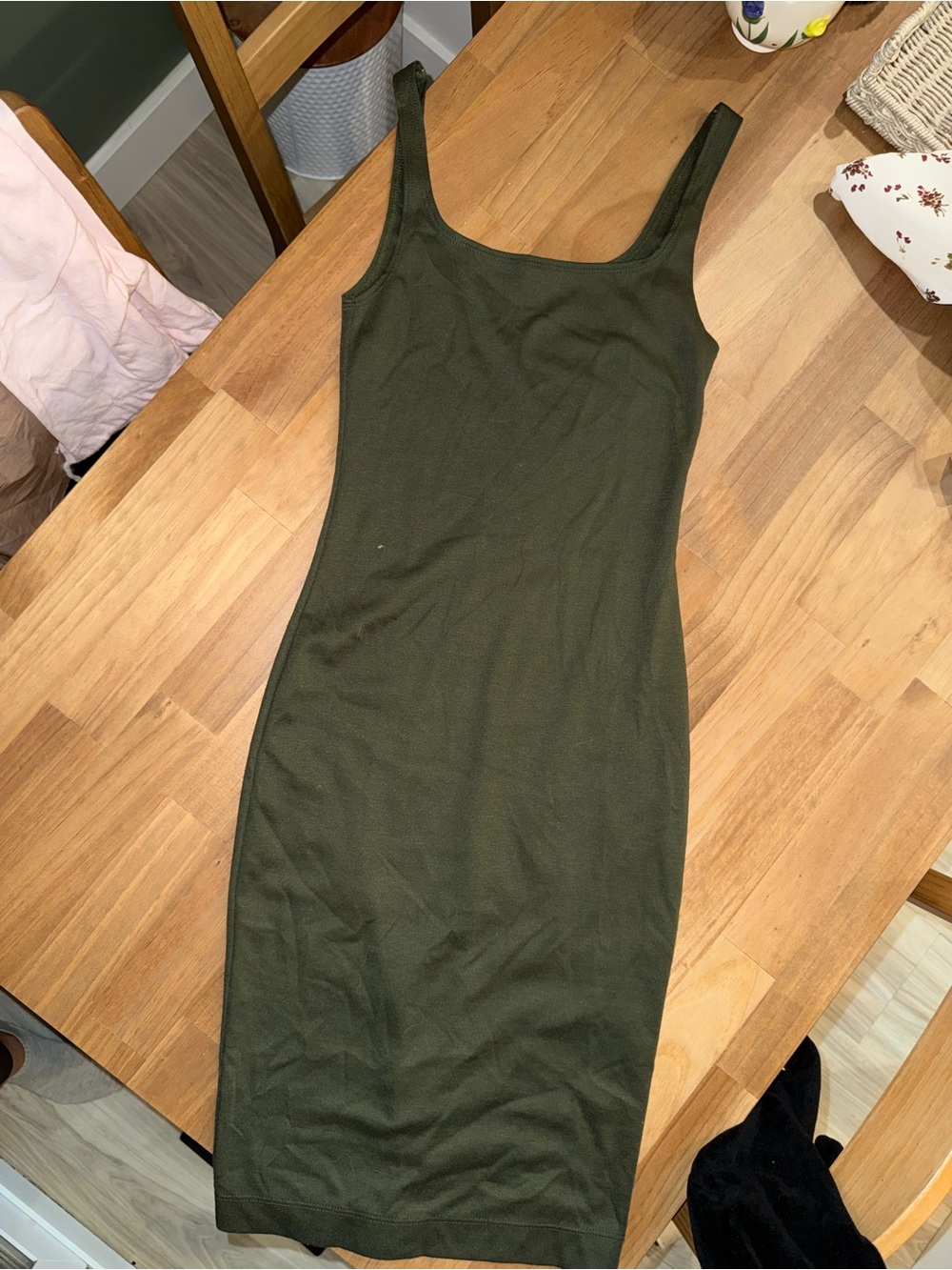 Zara Olive Green Ribbed Midi Tank Dress